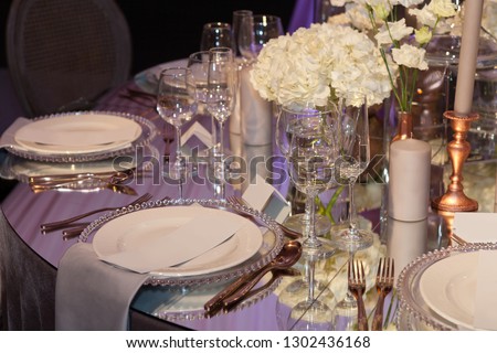 Table set for an event party or wedding reception luxury elegant table setting dinner
