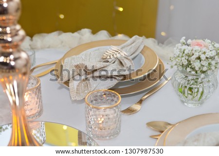 Table set for an event party or wedding reception, luxury elegant table setting dinner