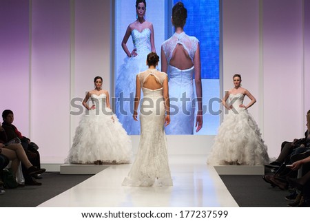 ZAGREB, CROATIA - FEBRUARY 15, 2014: Fashion models in wedding dresses on \'Wedding days\'