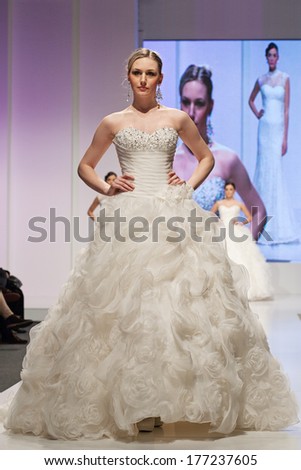 ZAGREB, CROATIA - FEBRUARY 15, 2014: Fashion models in wedding dresses on \'Wedding days\'
