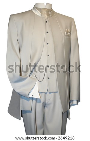 stock photo Groom's wedding suit on a mannequin isolated on white with 