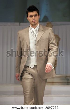 stock photo Groom 39s wedding suit on a young model