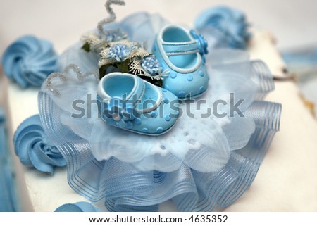 Detail Of A Cake With Decoration For Baby Baptism Stock Photo 