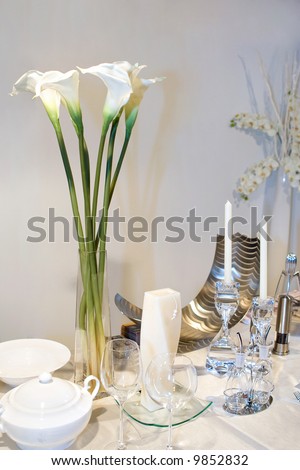 stock photo Wedding table decorated with calla lily bouquet