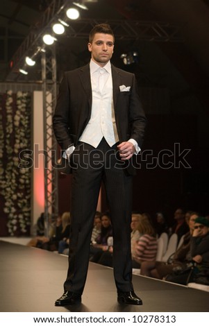 stock photo Black groom 39s wedding suit on a young model
