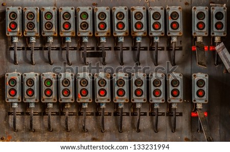 Several switches on wall closeup photo