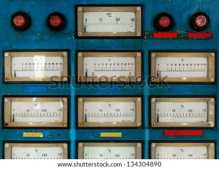 Control panel in old laboratory closeup