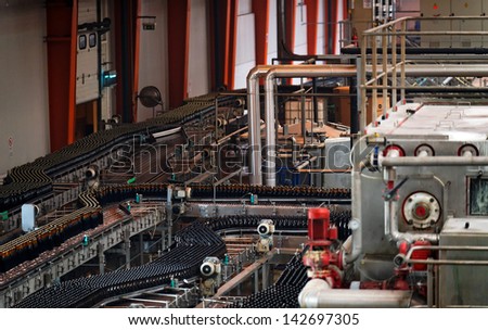 Beer factory interior with a lot of machines