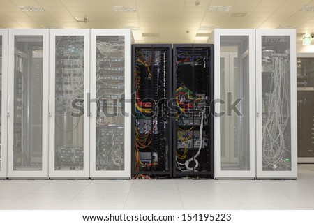 Clean industrial interior of a server room with servers