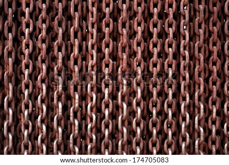 Rusty chain texture closeup photo with many lines