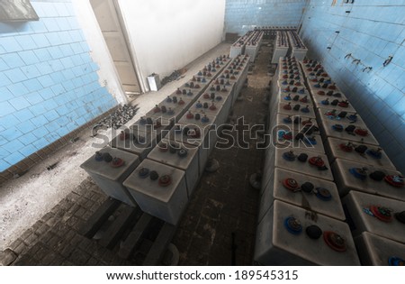 Uninterruptible Power Supply Batteries indoors angle shot