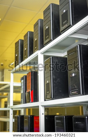 Modern and new computer cases in a data center