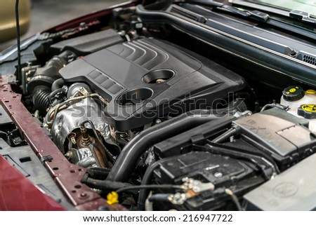 Detail photo of a clean car engine
