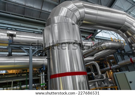 Large industrial pipes in a thermal power plant