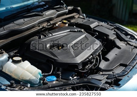 Detail photo of a clean car engine