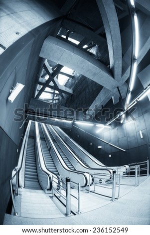 Moving escalator in the business center of a city