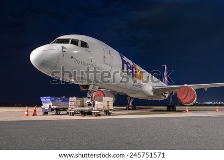 BUDAPEST, HUNGARY - MARCH 5 - DC-10 airplane at Budapest airport parking,  March 5th 2014. Fedex is the biggest cargo company in the world