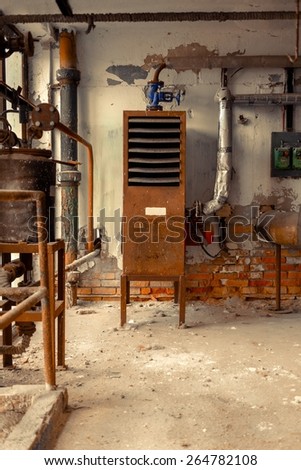 Small industrial furnace inside the cellar closeup