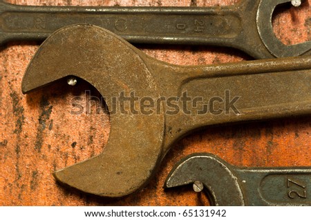spanner closeup on wooden board