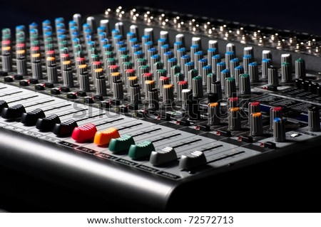 Closeup of an audio sound mixer