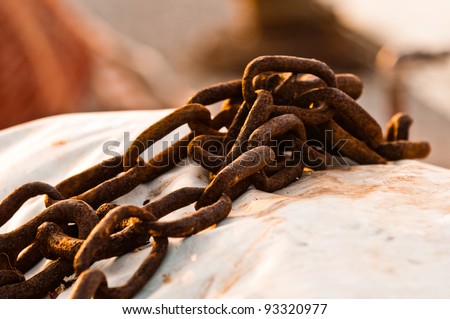 Rusty old chains of a boat
