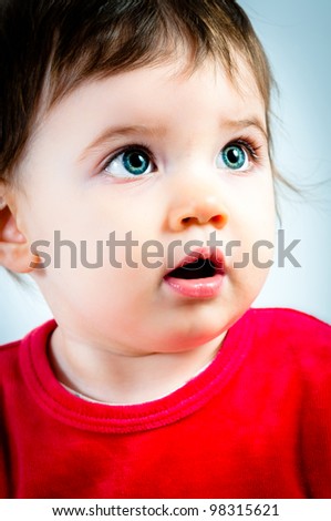 Small girl looking surprised isolated