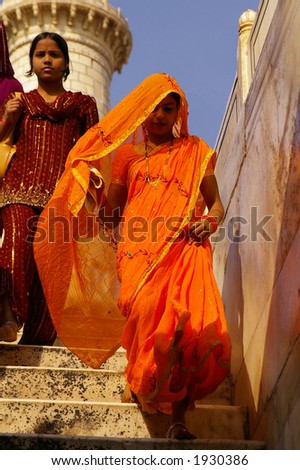 Woman in bright sari in India