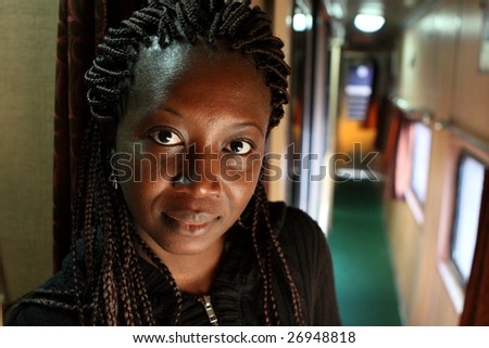 A beautiful African woman on a train journey