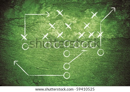 Grunge illustration of american football play with x\'s and o\'s.