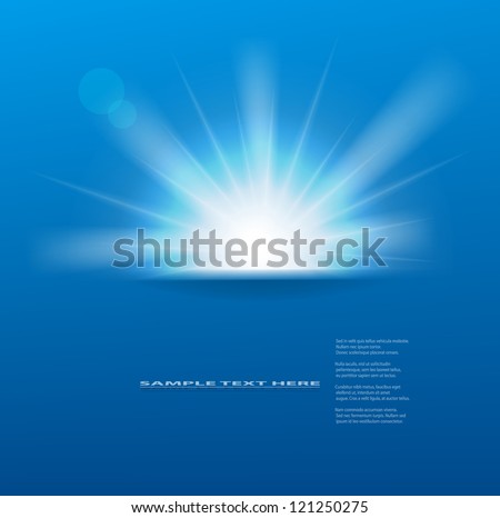 Vector Sun On Blue Background With Copy Space.