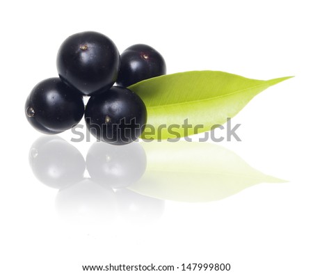 Amazon acai fruit with leaf isolated on white background Amazon acai fruit with leaf isolated on white background