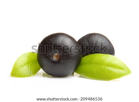 Amazon acai berry fruit with leaf isolated on white background Amazon acai berry fruit with leaf isolated on white background