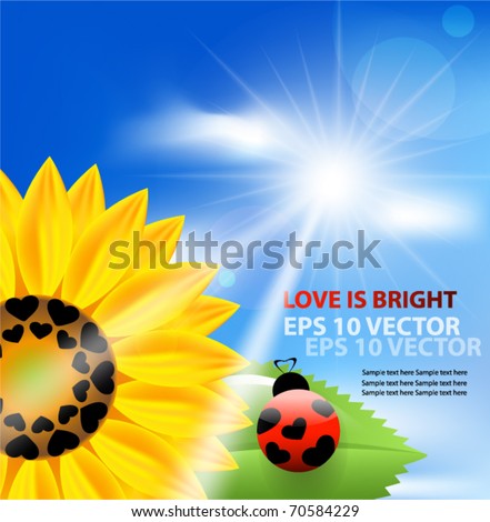 Sunflower and ladybird with blue sky. EPS10 vector illustration.