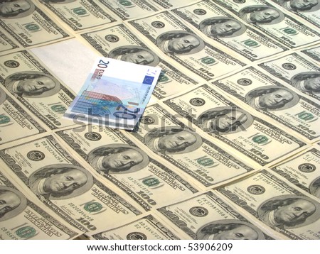 Background covered with banknotes of the USA and the European Union