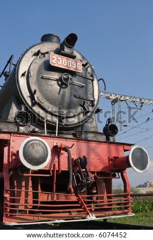 The front of a steam train