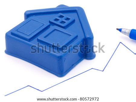 Blue plastic toy house with value gradient