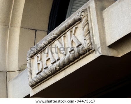 Bank sign carved in stone