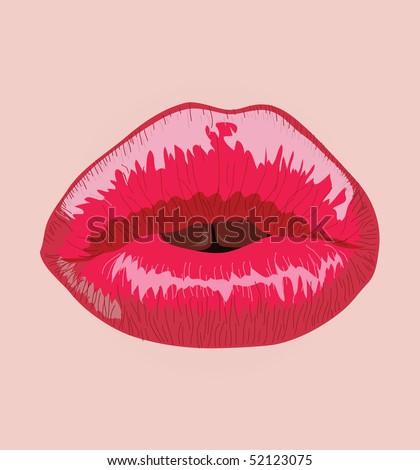 red lipstick kiss. very bright red lipstick.