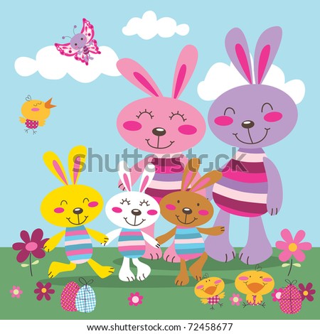 easter bunnies and eggs and chicks. easter bunnies and eggs and