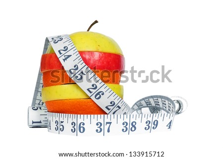 Apple mix with measuring tape isolated on white