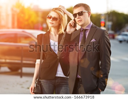 Business partners in an urban setting