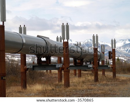 Pipeline with mountain range in background