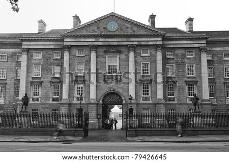 Trinity college, Dublin, Ireland, black and white with selective color