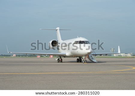 Business jet airplane on the ground