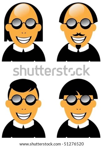 stock vector : Four of laughing men in glasses, with different hairstyles, 