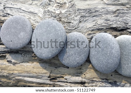 Row of stone on driftwood