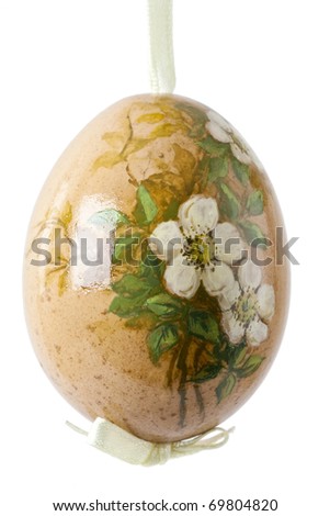 Genuine eggshell with hand painted flowers, Easter decoration A clipping path embedded for isolating the object from white background.
