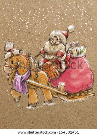 sketch hand draw Santa in sleigh sketch hand draw Santa in sleigh
