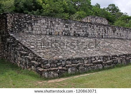 The Ballcourt in the Mayan ruins of Ek\' Balam.   The name Ek\' Balam means \'Black Jaguar\'. It is located in the Yucatan Peninsula, Mexico.
