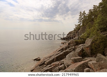 A shot of the Lake Superior coastline at dusk.  Shot in Lake Superior Provincial Park, located in Ontario, Canada.